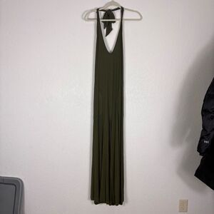 Imbodhi Women's Green Ribbed Halter Wide Leg Jumpsuit Size Large